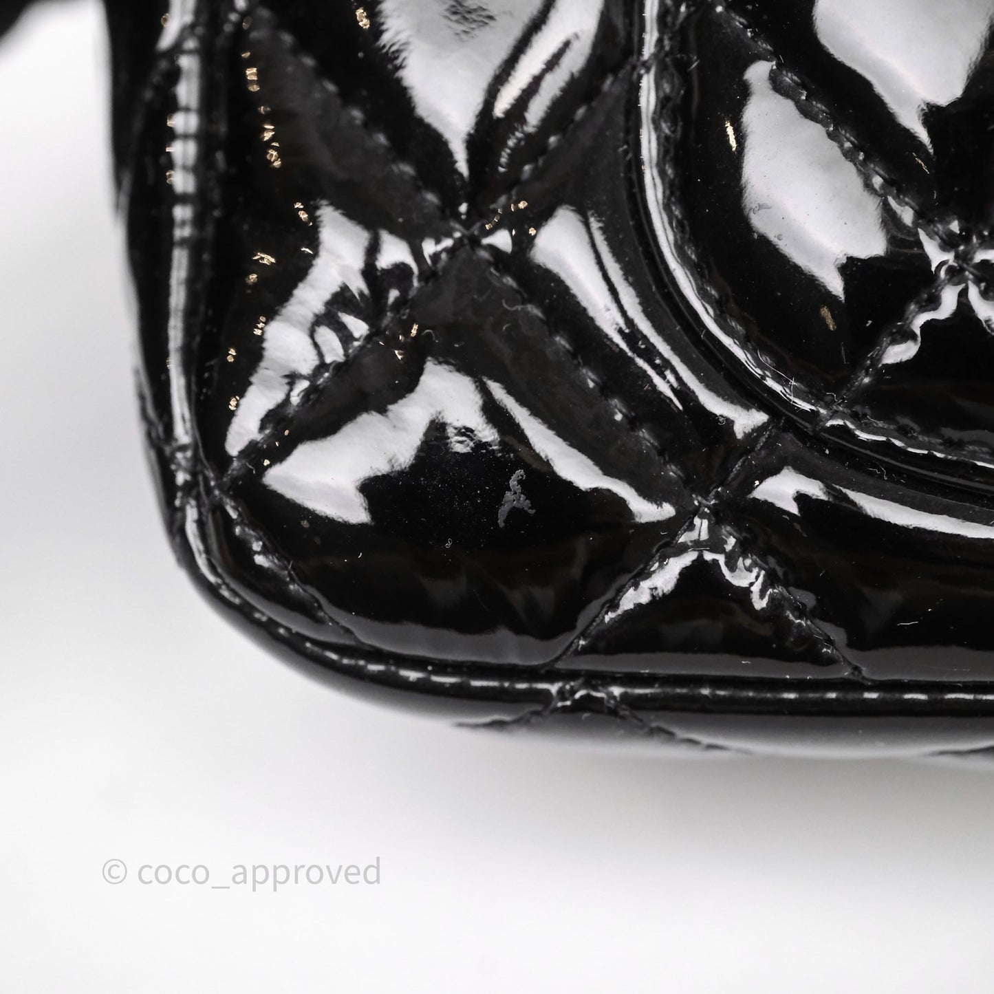 Chanel Quilted Mini Rectangular Flap Black Patent Silver Hardware