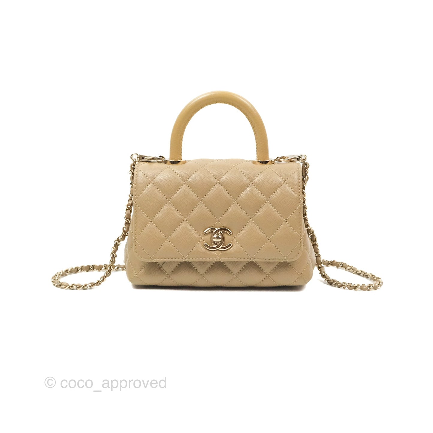 Chanel Mini Coco Handle Quilted Dark Beige Caviar Gold Hardware