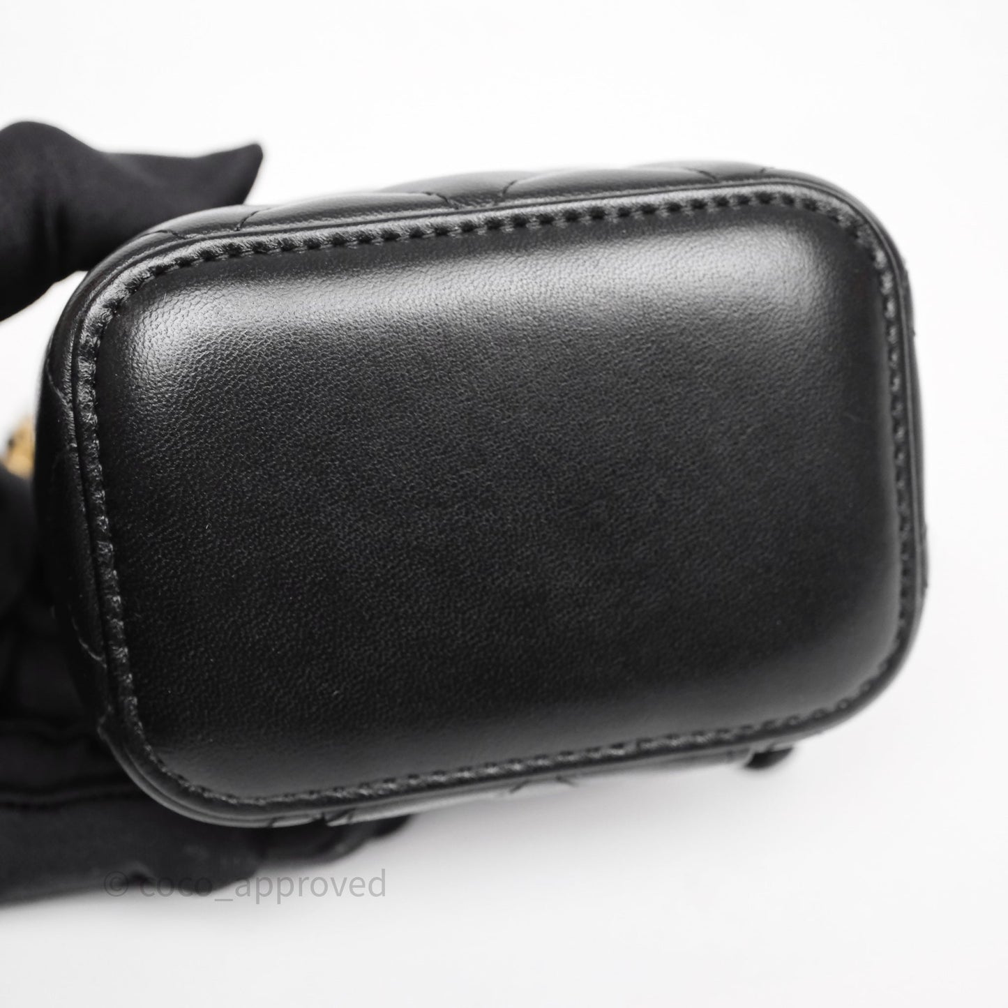 Chanel Mini Top Handle Vanity With Chain Black Lambskin Aged Gold Hardware