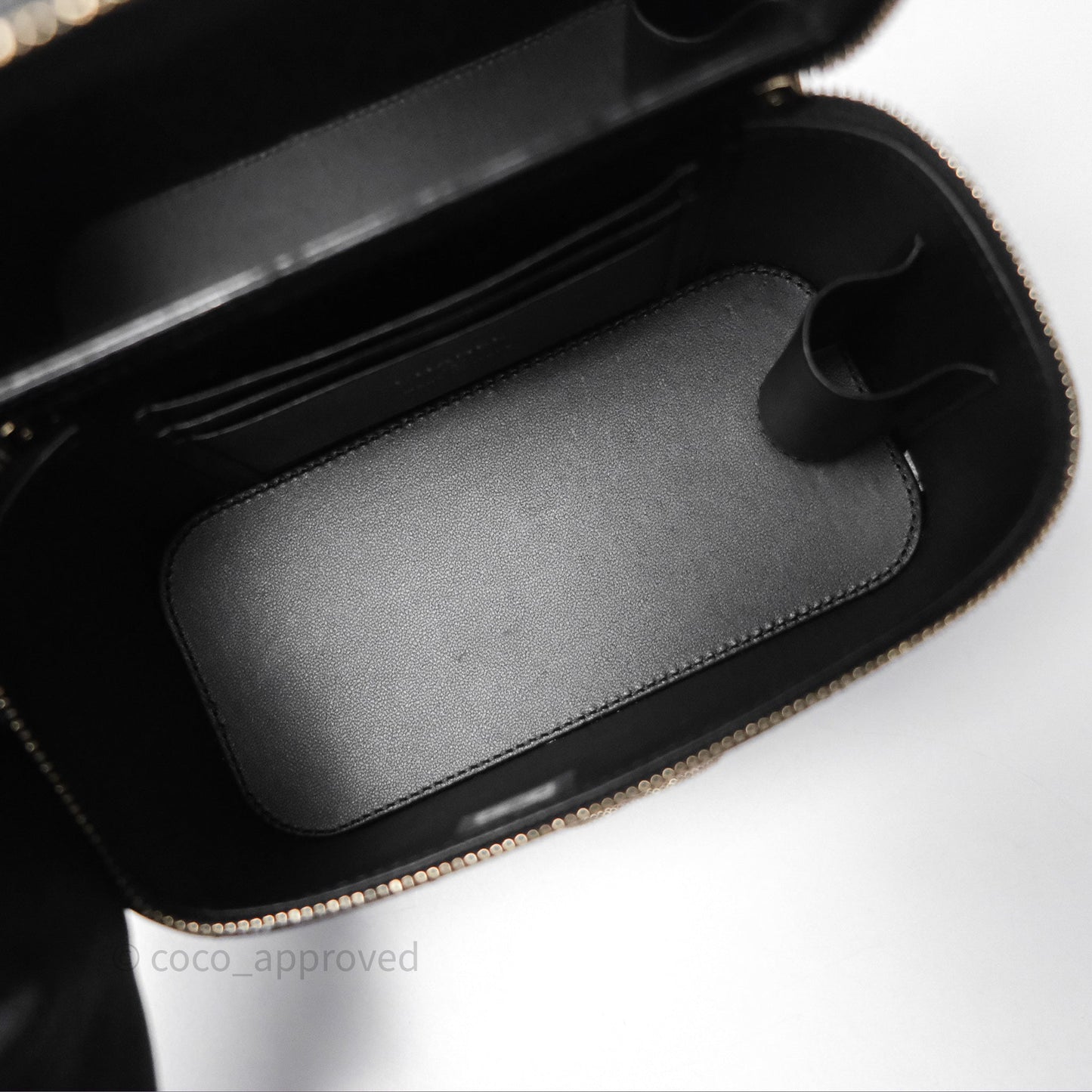 Chanel Vanity Rectangular Top Handle Black Shiny Lambskin Gold Hardware 24P