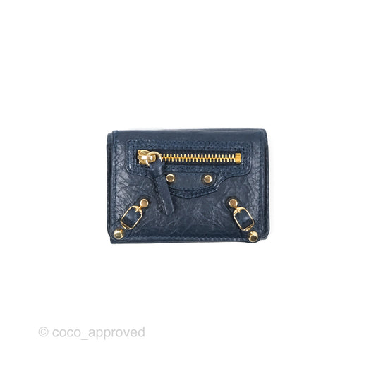 Balenciaga Le City Mini Wallet Navy Gold Hardware
