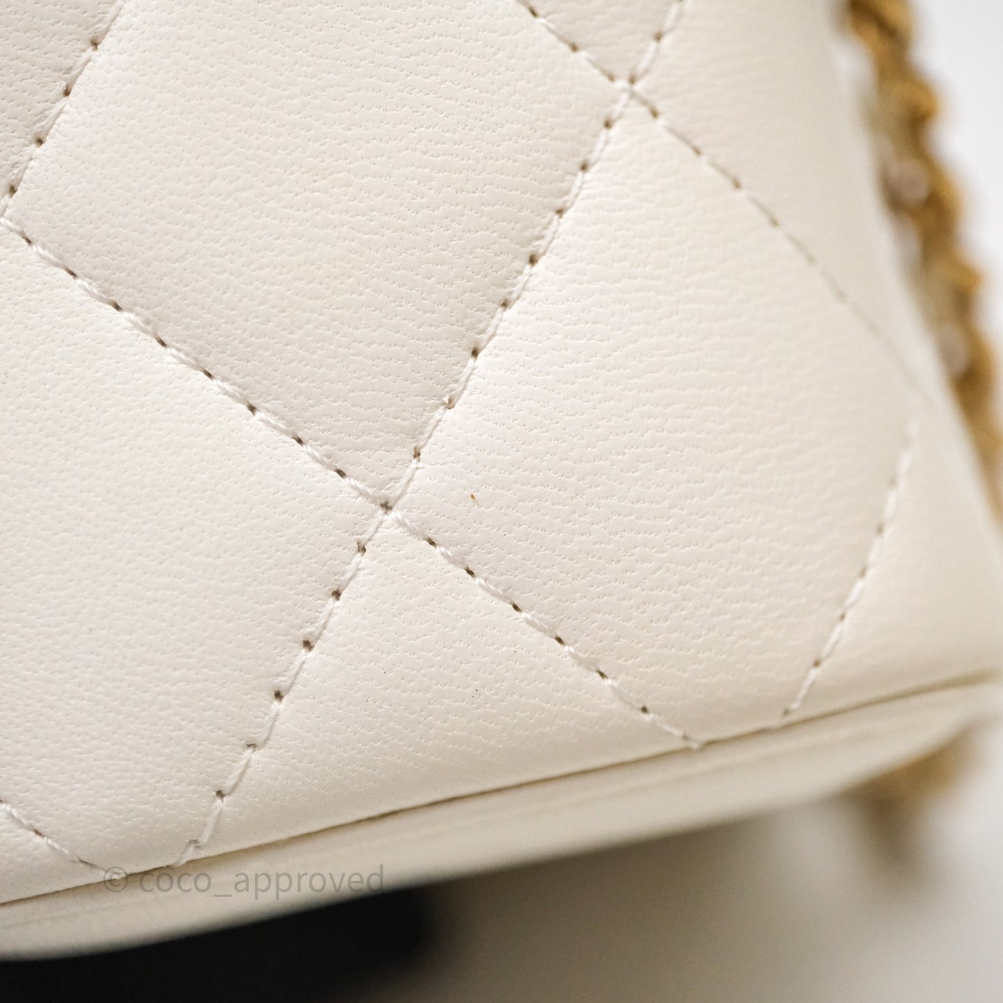 Chanel Quilted Pearl Crush Mini Vanity With Chain Ivory White Lambskin Aged Gold Hardware
