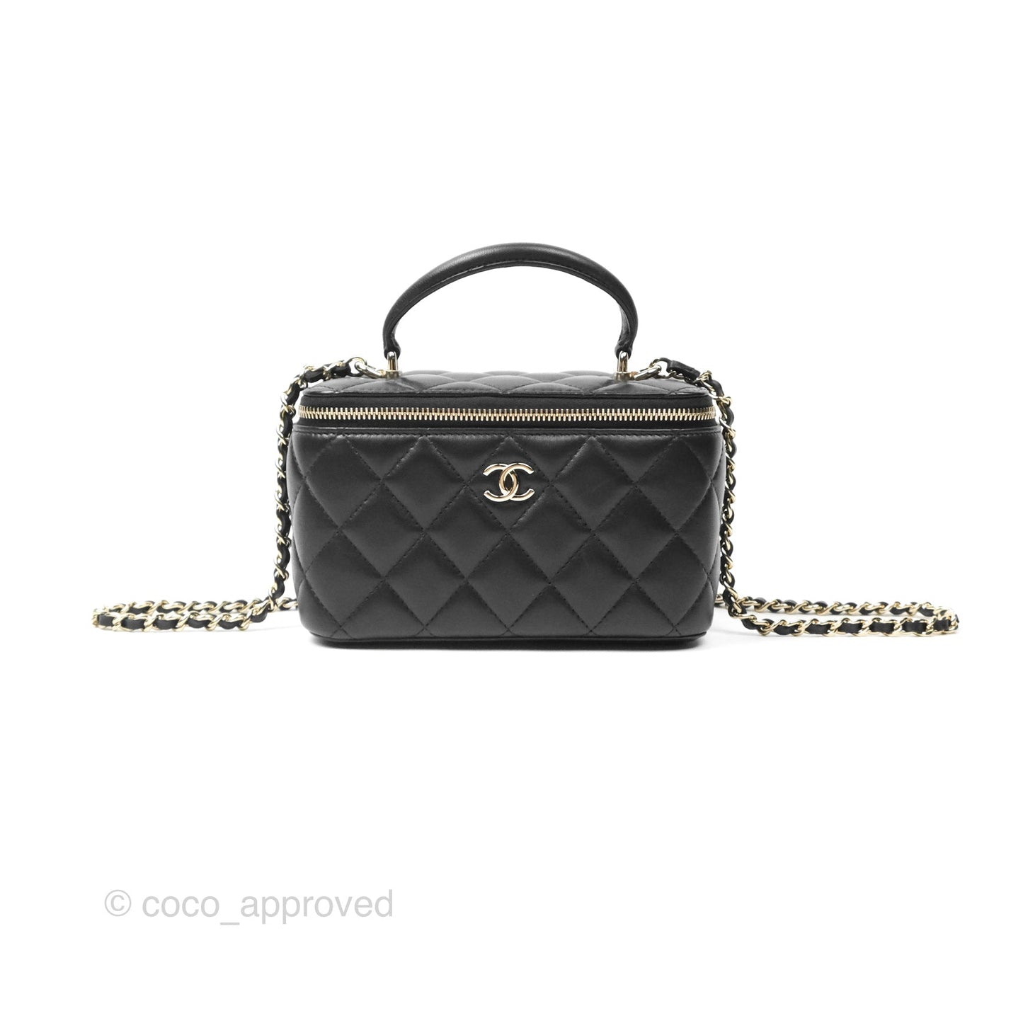 Chanel Vanity Rectangular Top Handle Black Lambskin Gold Hardware