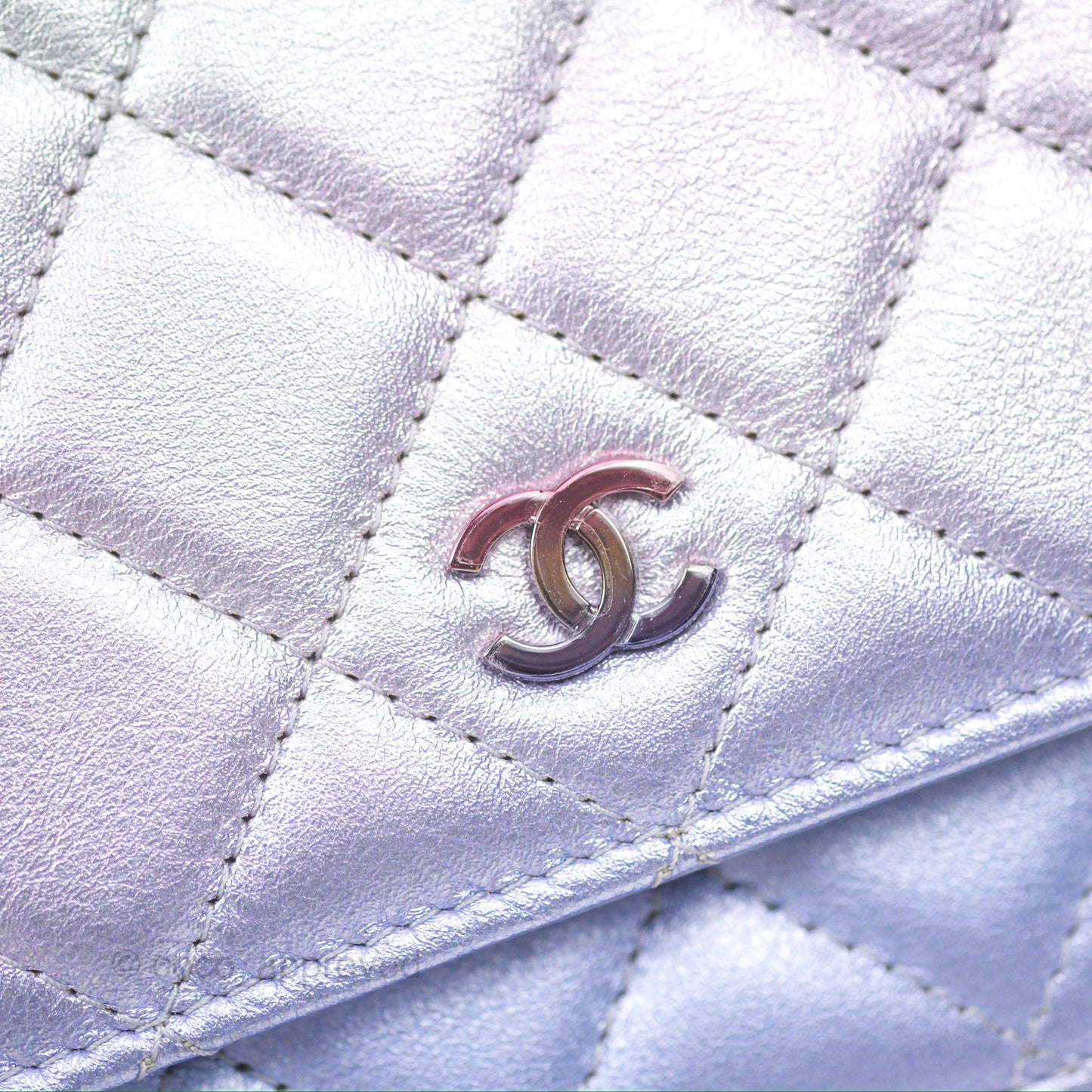 Chanel Classic Quilted Wallet on Chain WOC Iridescent Rainbow Calfskin 21K