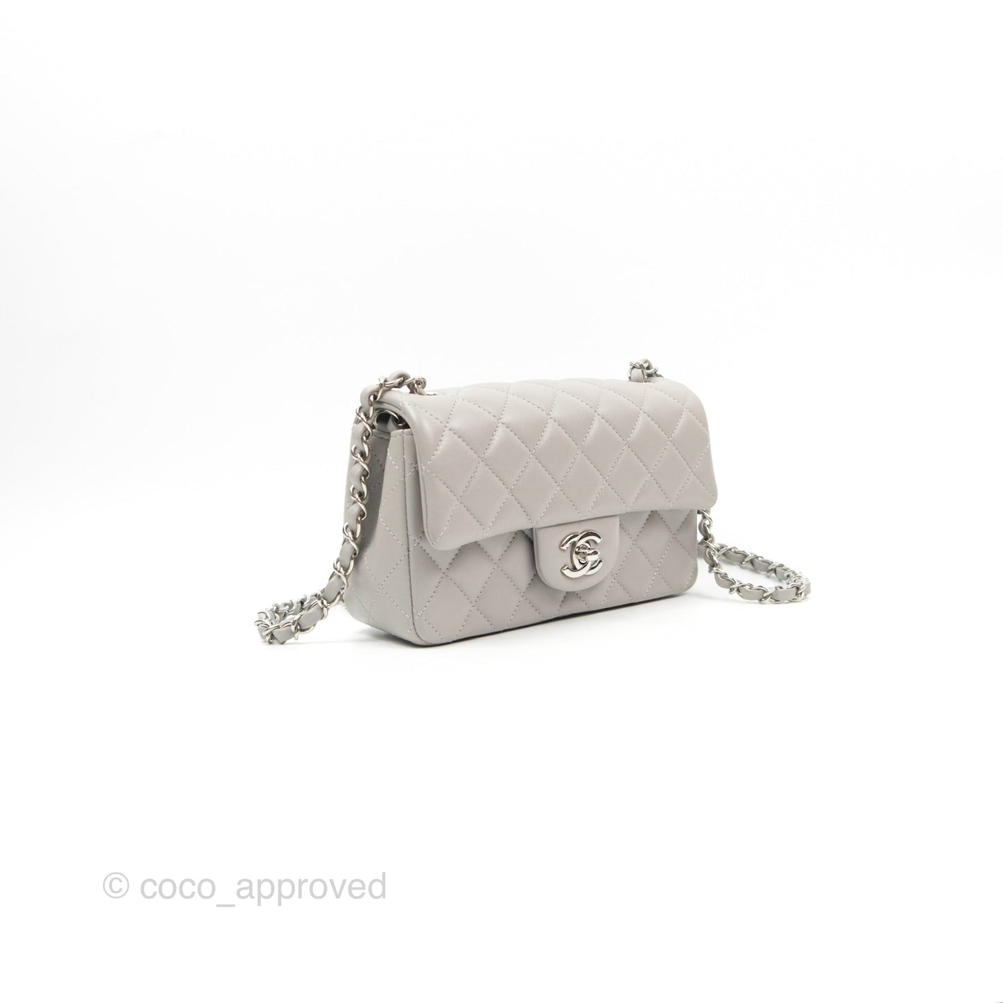Chanel Quilted Mini Rectangular Grey Lambskin Silver Hardware