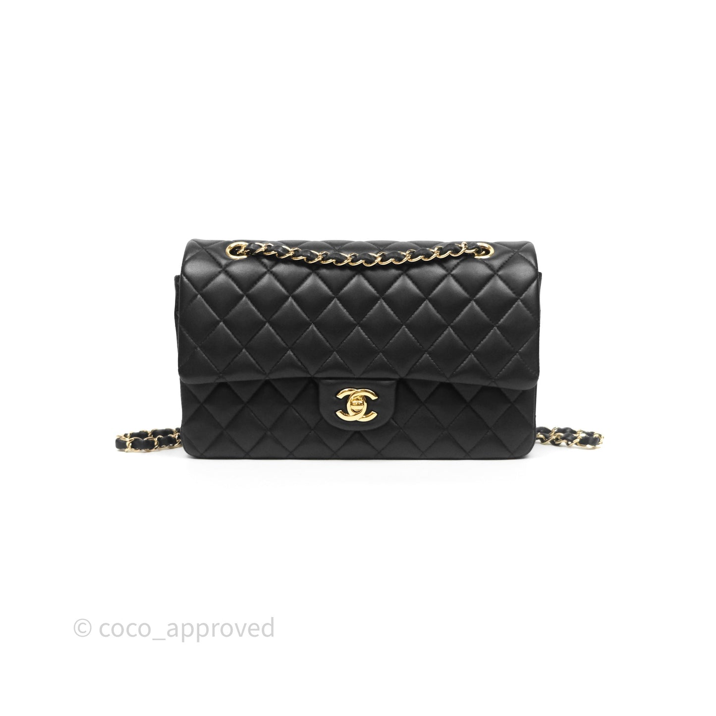 Chanel Classic M/L Medium Flap Quilted Black Lambskin Gold Hardware