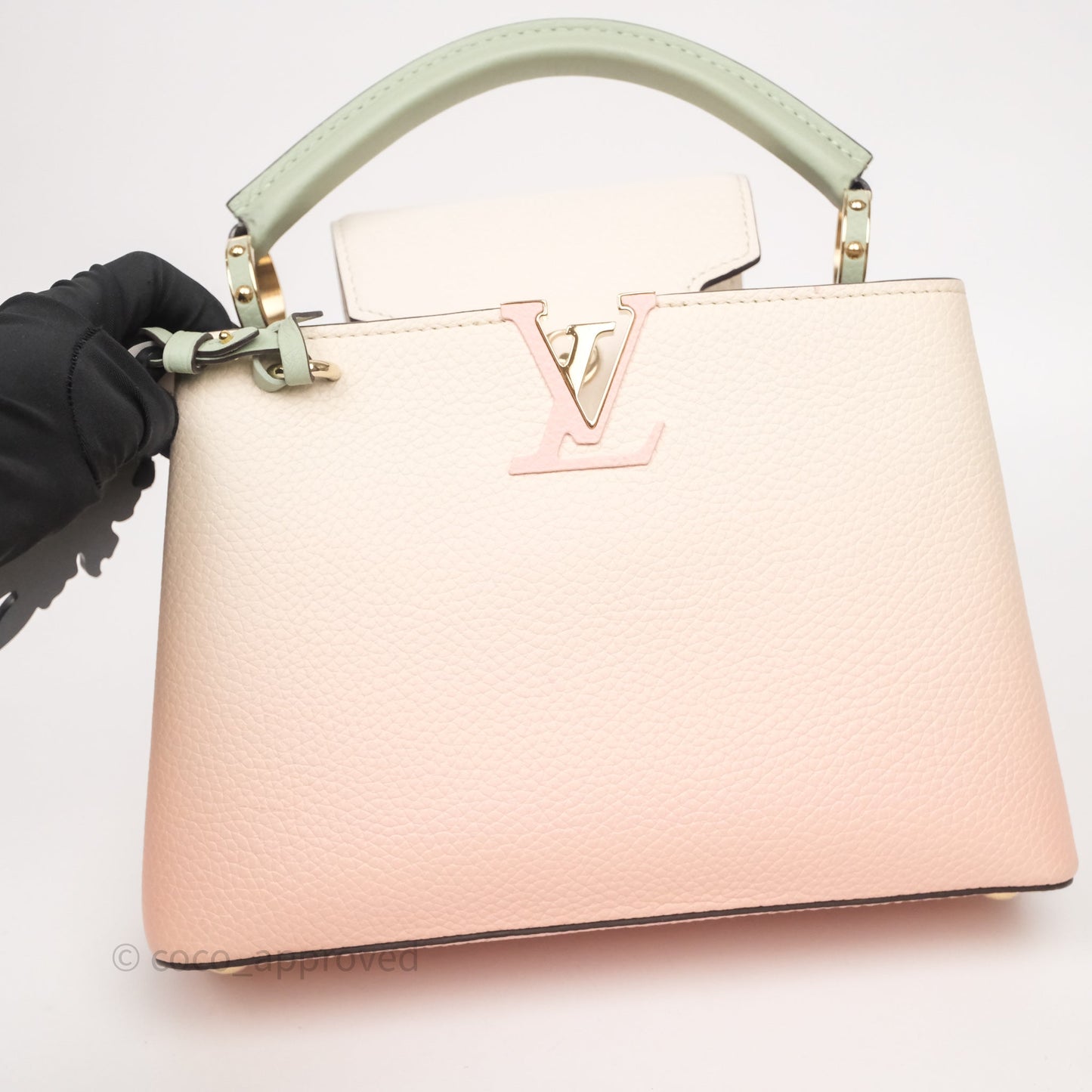 Louis Vuitton Capucines BB Creme Rose Jade Taurillon Leather Gold Hardware