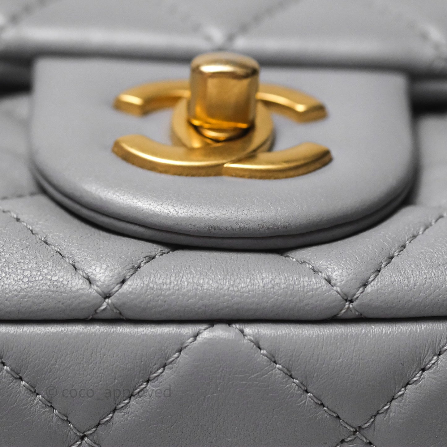 Chanel Pearl Crush Mini Rectangular Quilted Grey Lambskin Aged Gold Hardware