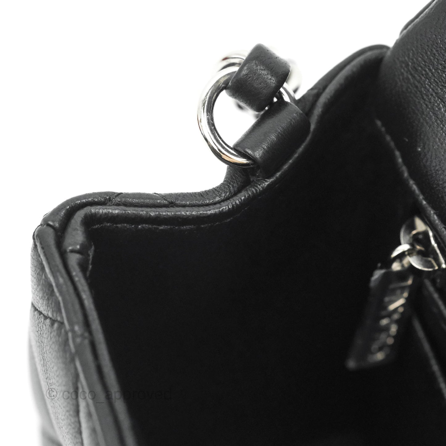 Chanel Quilted Mini Rectangular Flap Black Lambskin Silver Hardware