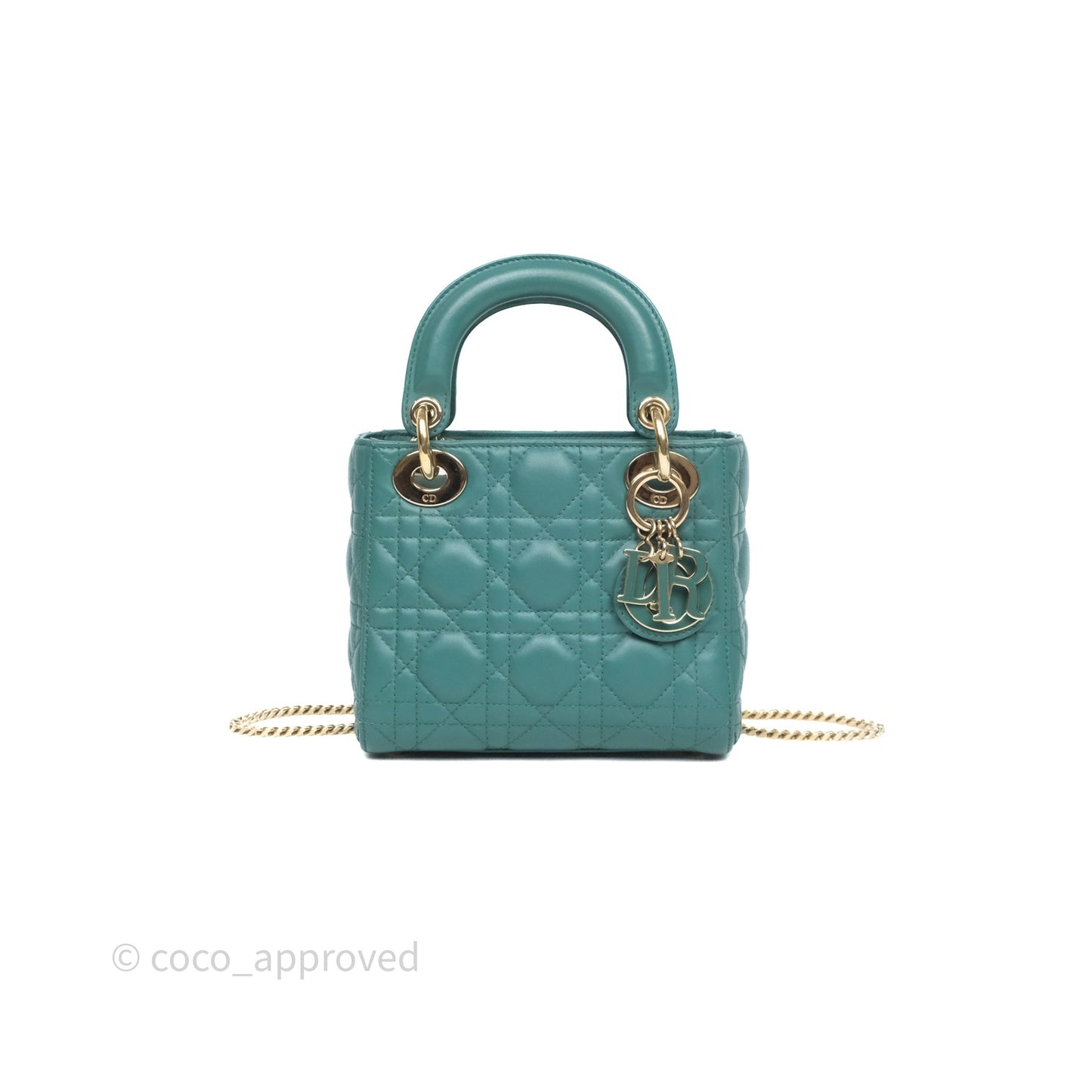 Christian Dior Mini Lady Dior Cannage Green Lambskin Gold Hardware