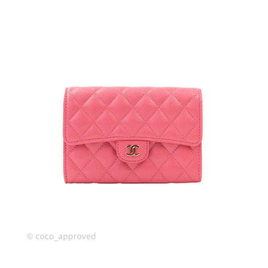 Chanel Classic Flap Wallet Pink Caviar Gold Hardware⁣ 18S