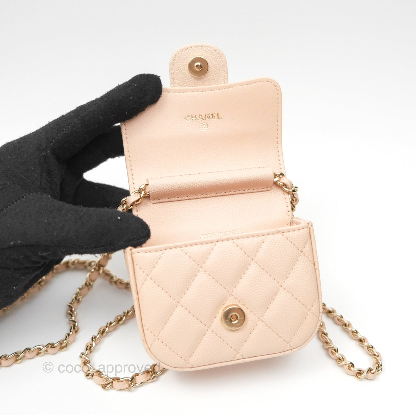 Chanel Mini Clutch With Chain Light Pink Caviar Gold Hardware