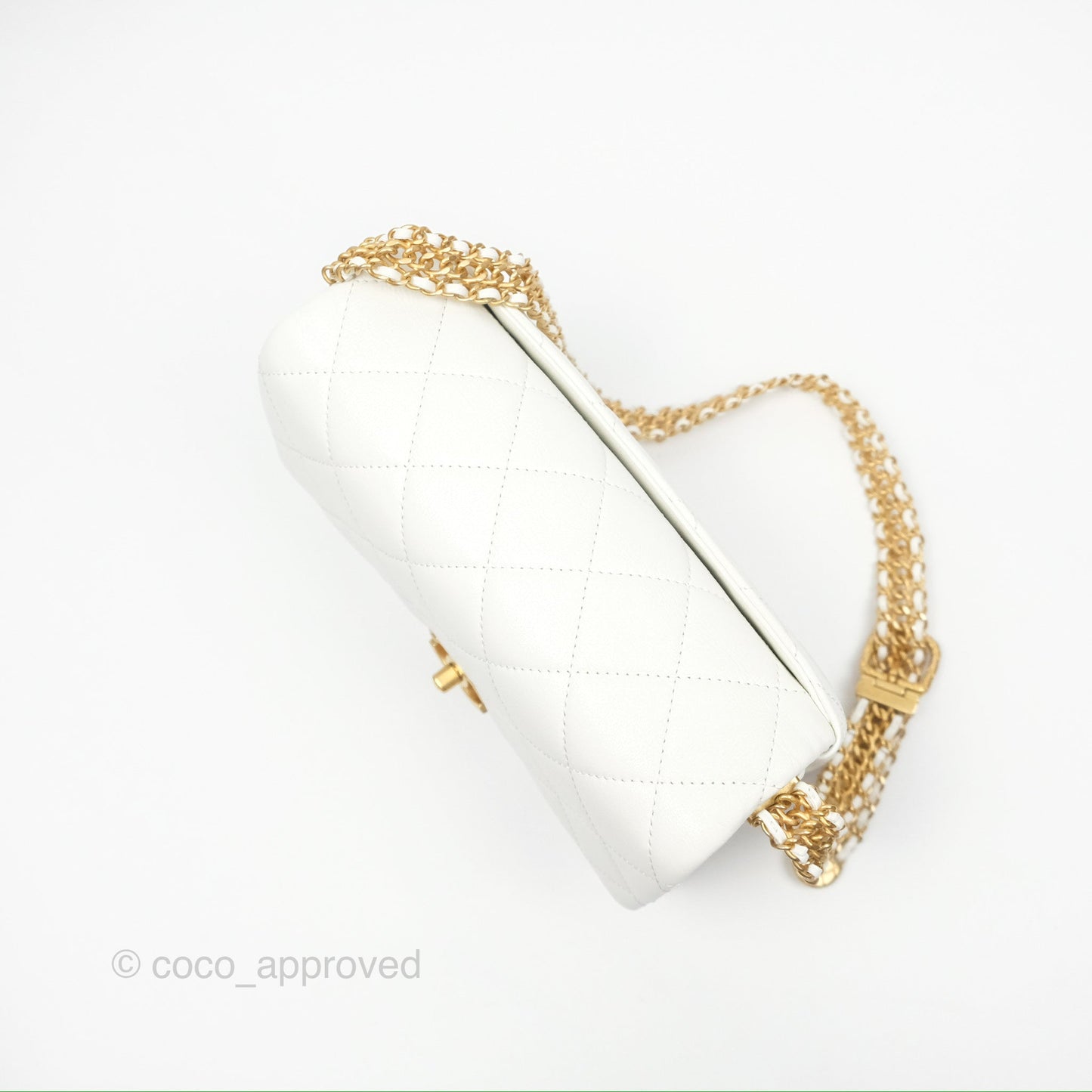 Chanel Adjustable Flap Bag White Calfskin Aged Gold Hardware