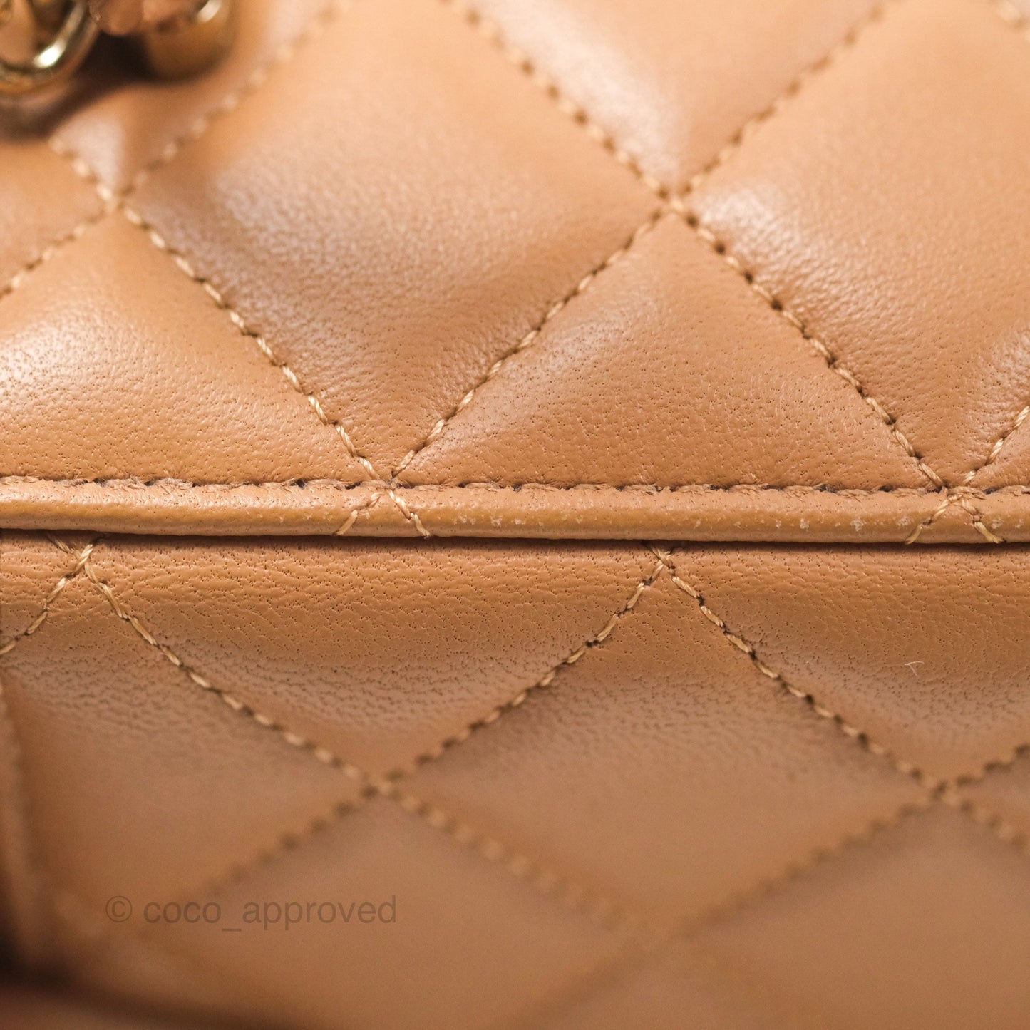 Chanel Vanity Rectangular Top Handle Beige Lambskin Gold Hardware