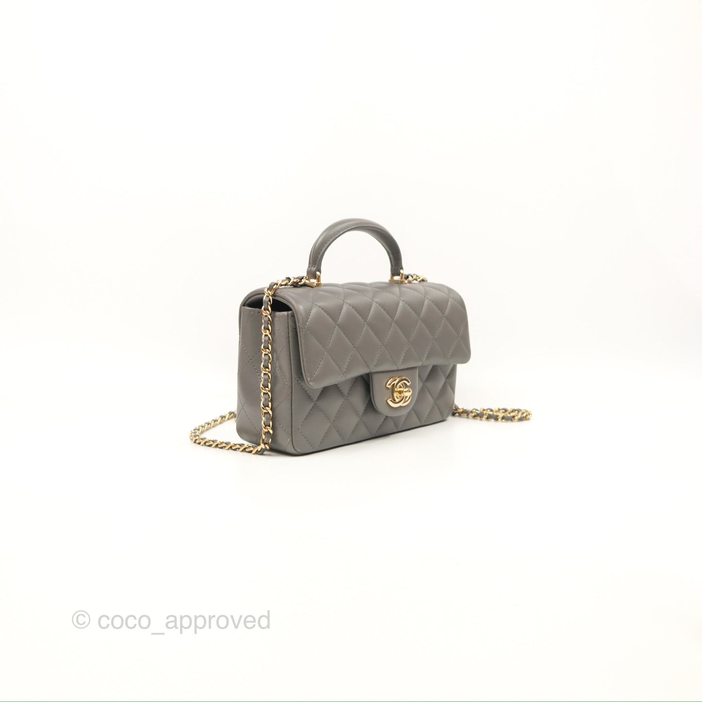 Chanel Top Handle Mini Rectangular Flap Bag Grey Lambskin Gold Hardware