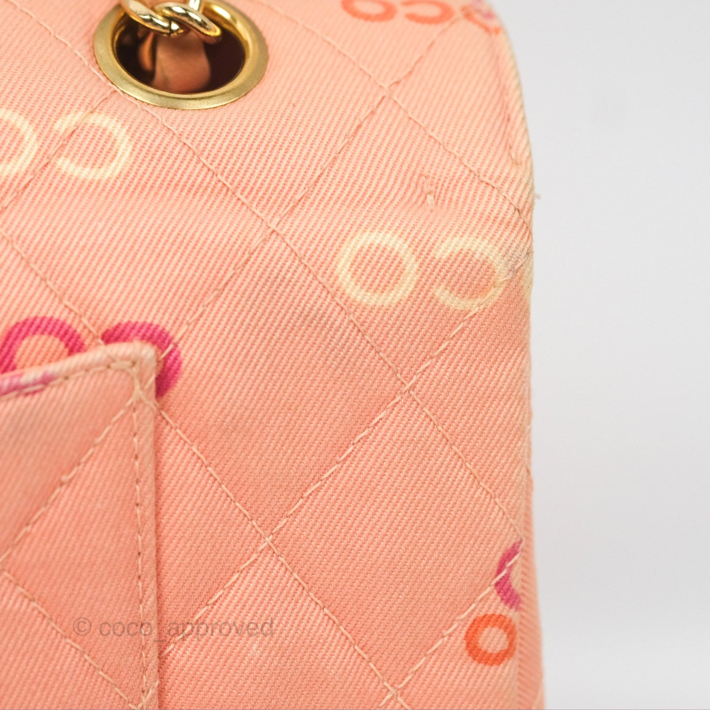 Chanel Coco Logo Medium Classic Flap Quilted Coral Pink Canvas Gold Hardware