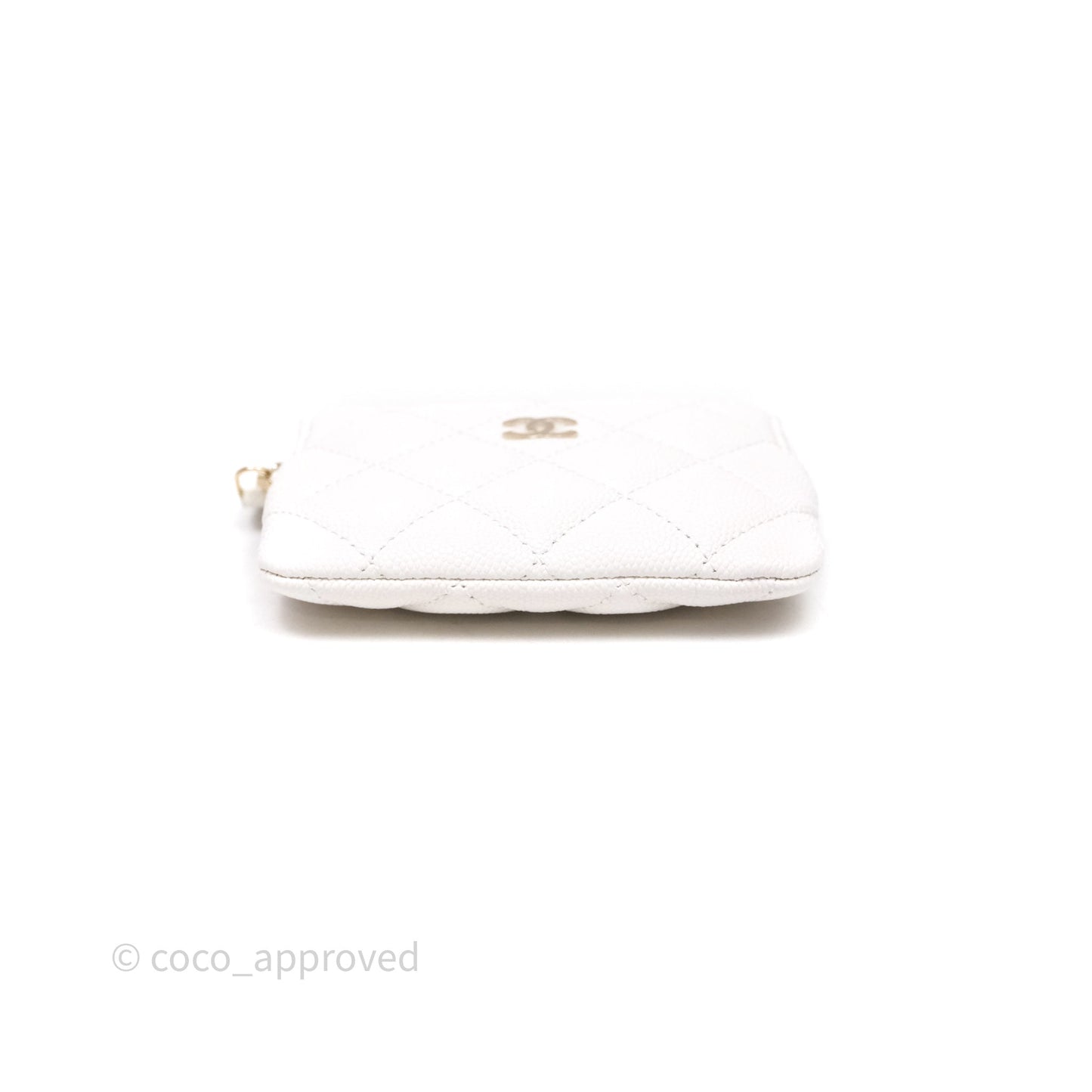 Chanel Quilted Classic Zip Card Holder Wallet White Caviar Gold Hardware