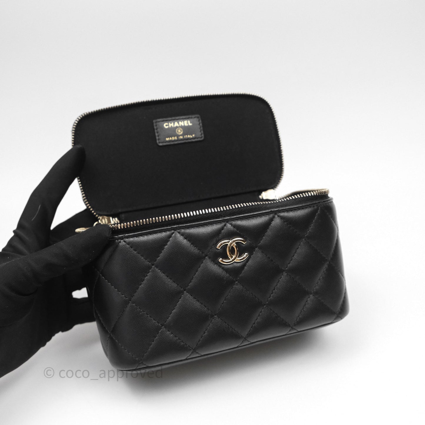 Chanel Vanity Rectangular Top Handle Black Lambskin Gold Hardware