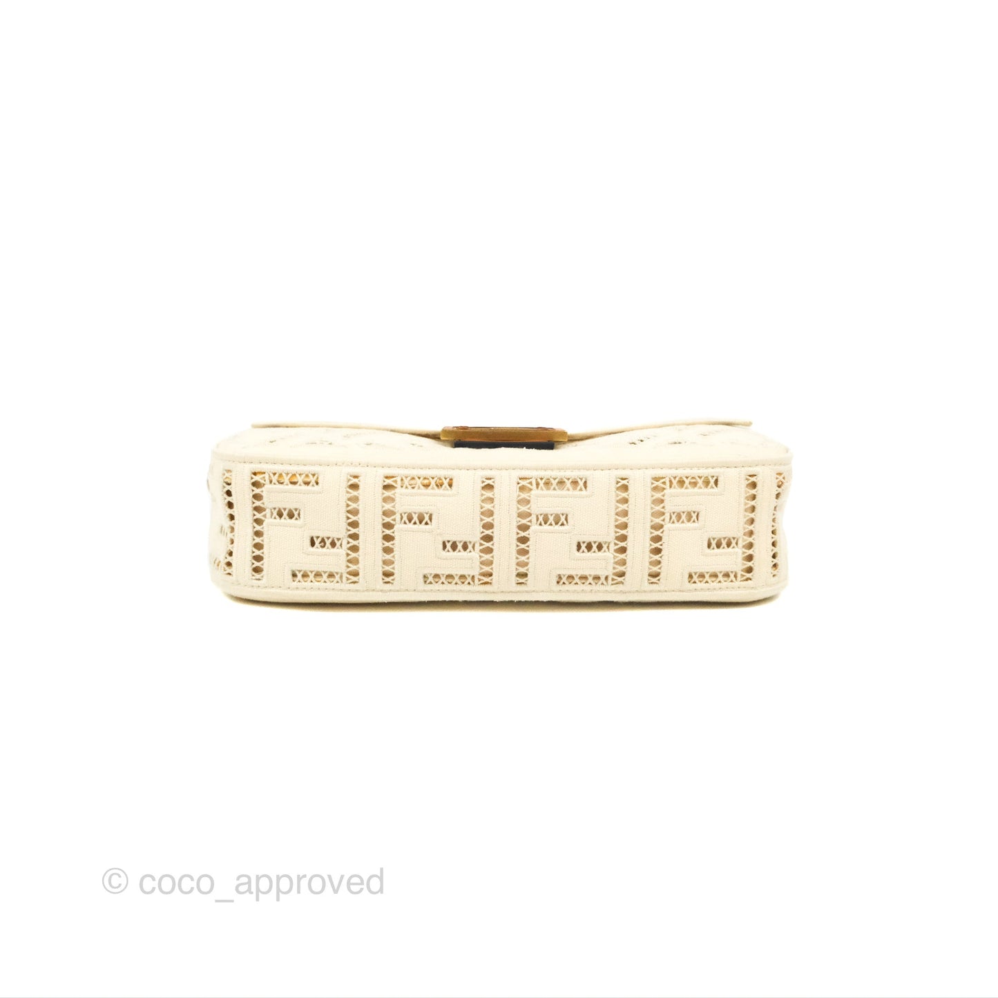 Fendi Medium FF Ajour Embroidery Baguette Bag Ivory Canvas