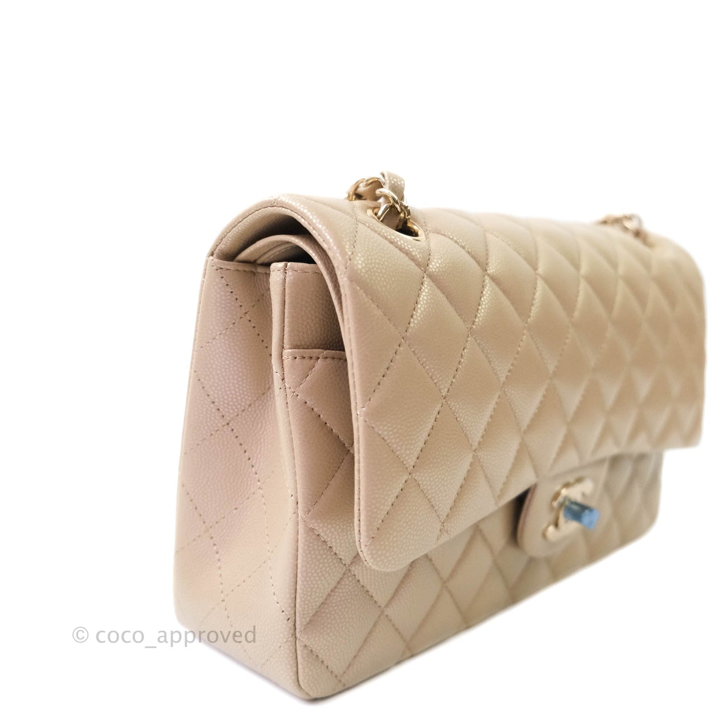 Chanel M/L Medium Double Flap Bag Iridescent Dark Beige Caviar Gold Hardware 21S