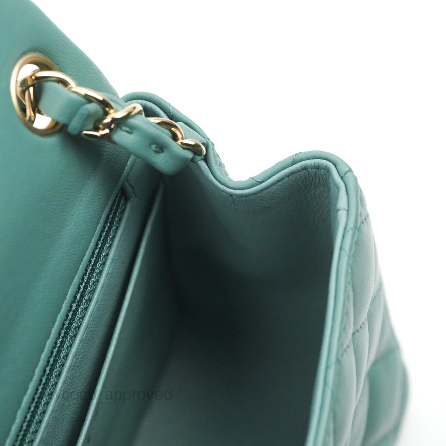 Chanel Mini Square Teal Green Lambskin Gold Hardware