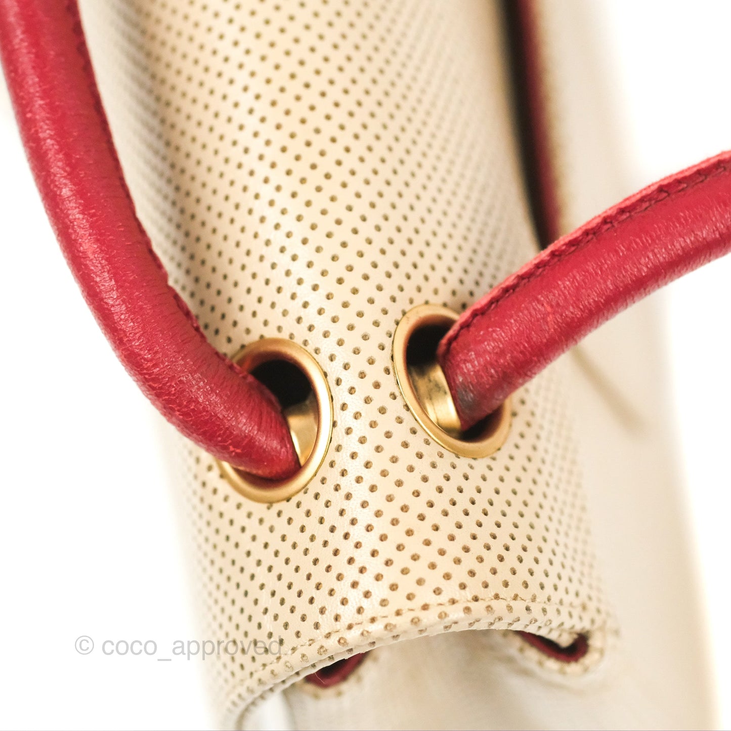 Chanel Vintage Medium Perforated Single Flap Beige/Red Matte Gold Hardware⁣⁣