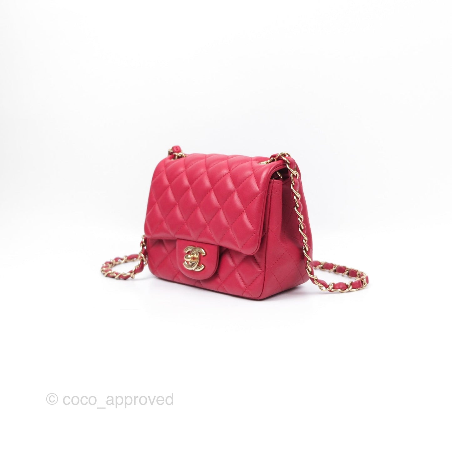 Chanel Mini Square Flap Red Lambskin Light Gold Hardware