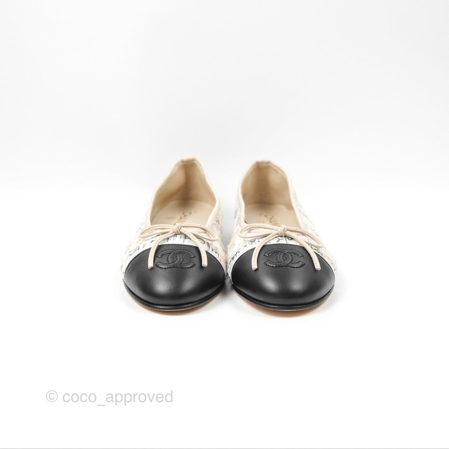 Chanel Ballerina Flats Light Pink/Black Fabric Size 38.5