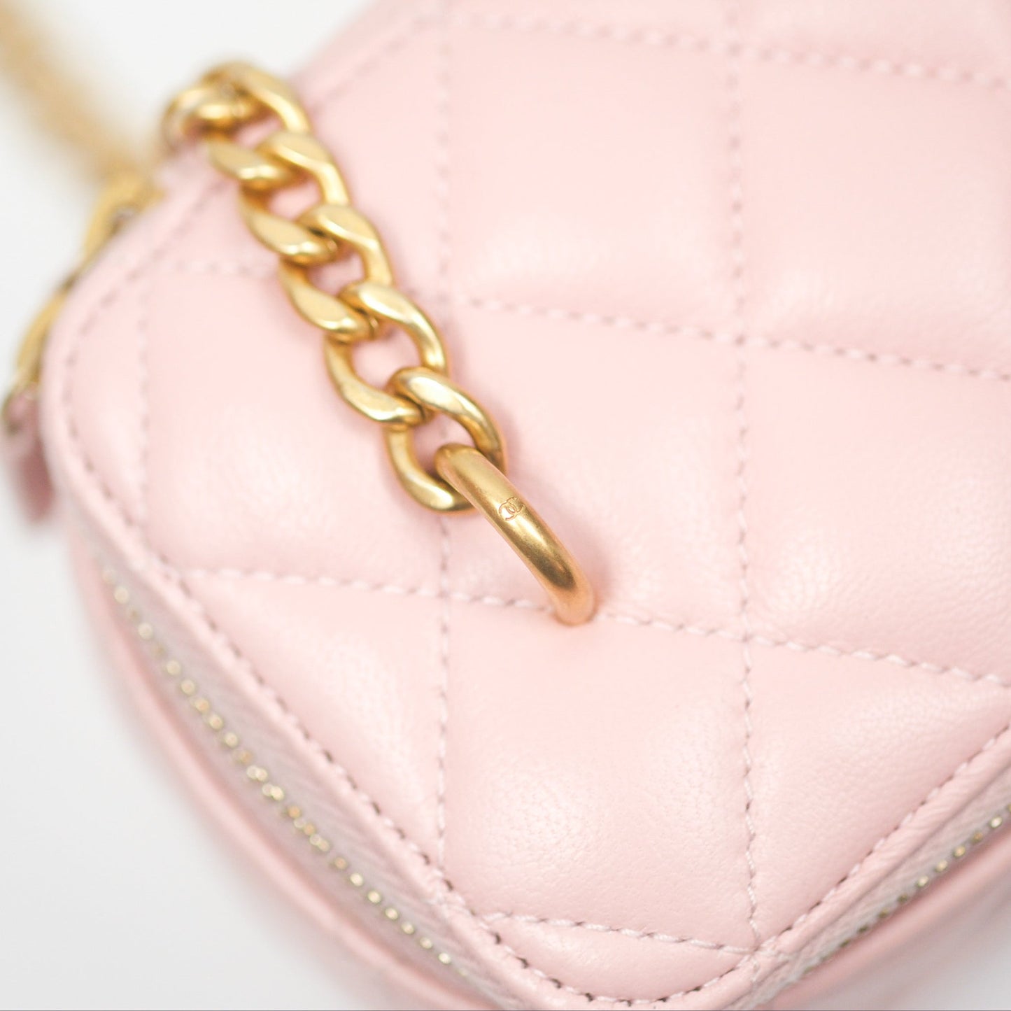 Chanel Quilted Vanity Rectangular with Camellia Adjustable Chain Pink Lambskin 23S