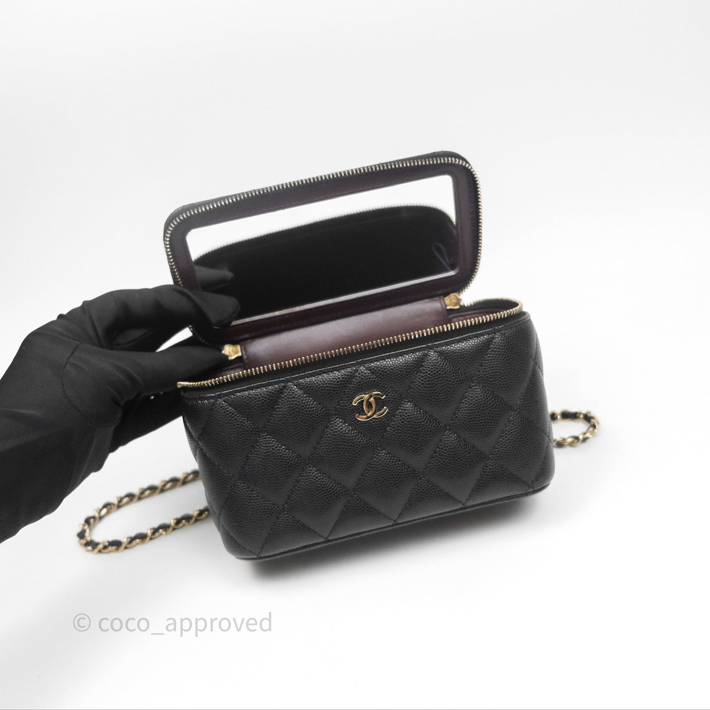 Chanel Vanity Rectangular With Chain Black Caviar Gold Hardware