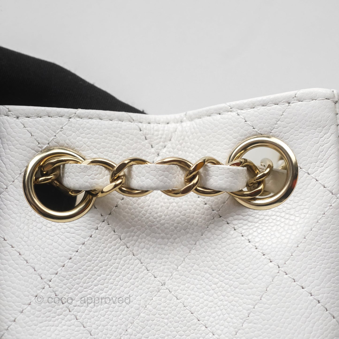 Chanel Mini Bucket Tote White Caviar Gold Hardware 22S
