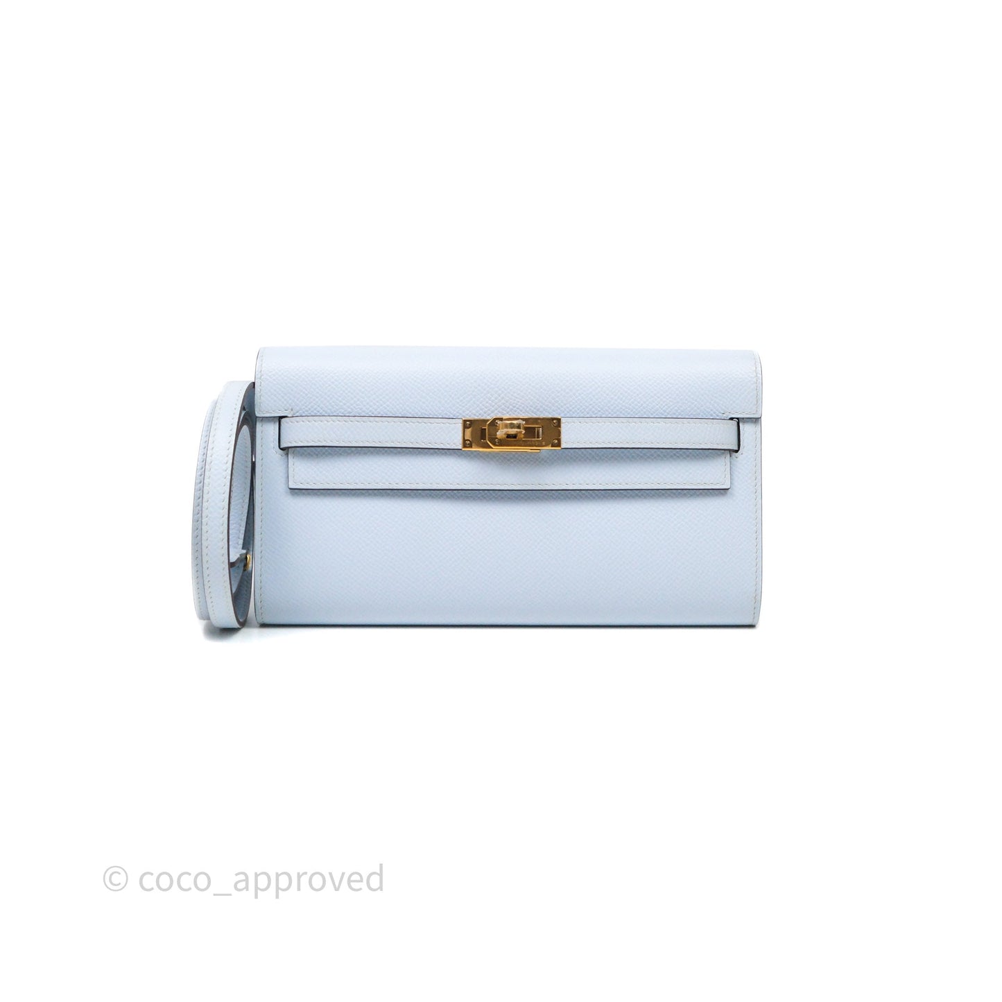 Hermes Kelly To Go Bleu Brume Epsom Gold Hardware