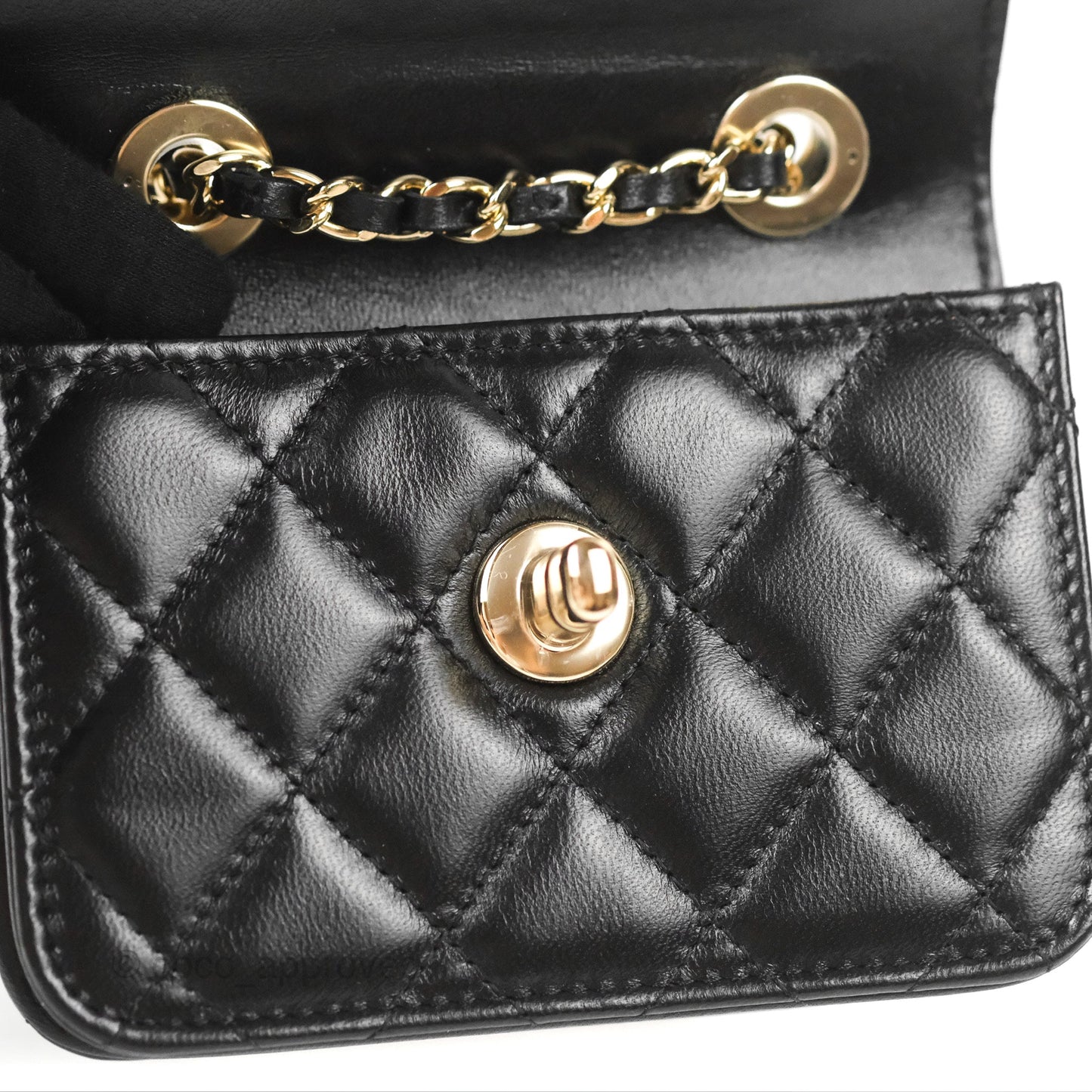Chanel Mini Quilted Trendy CC Card Holder With Chain Black Lambskin Gold Hardware