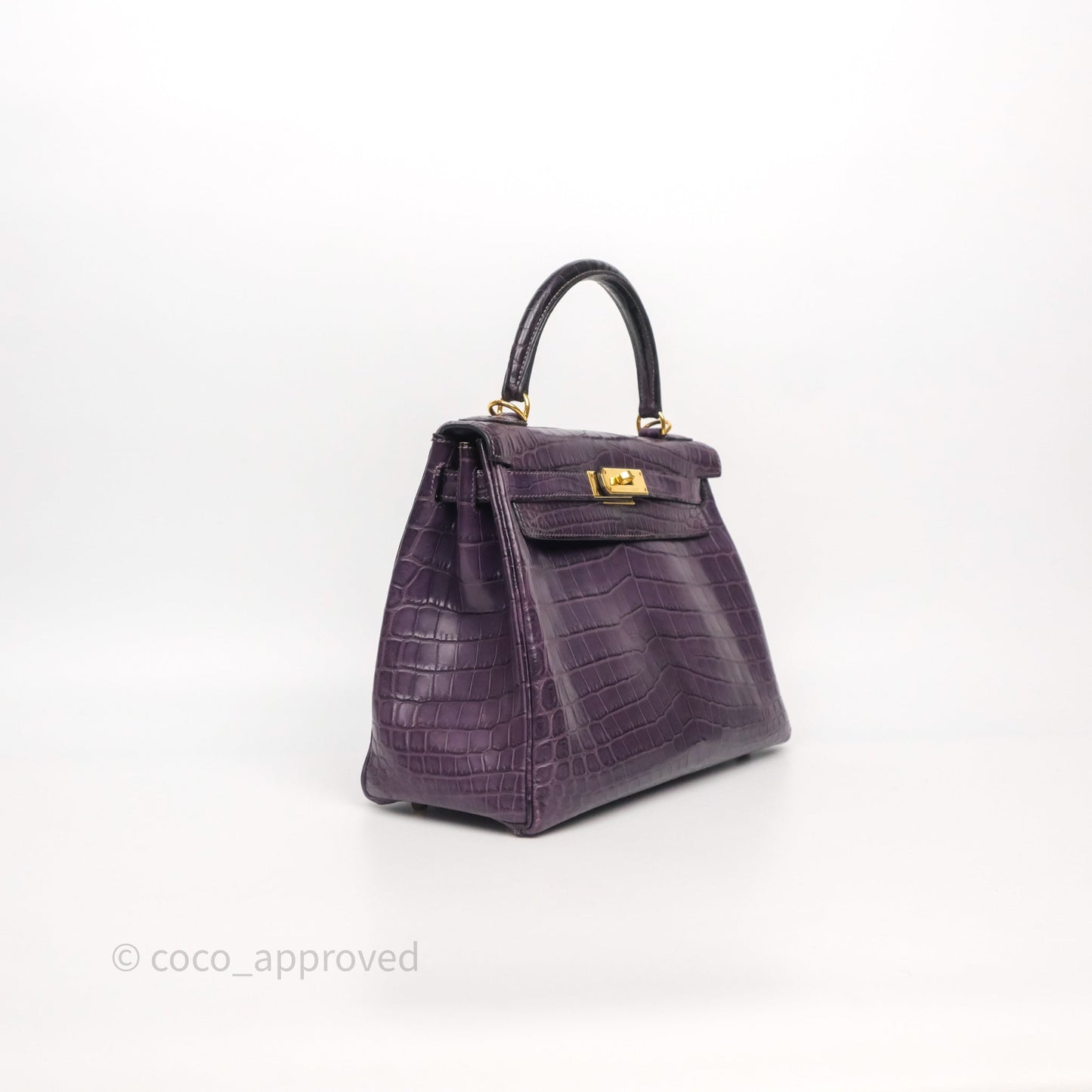 Hermès Kelly 28 Purple Crocodile Gold Hardware