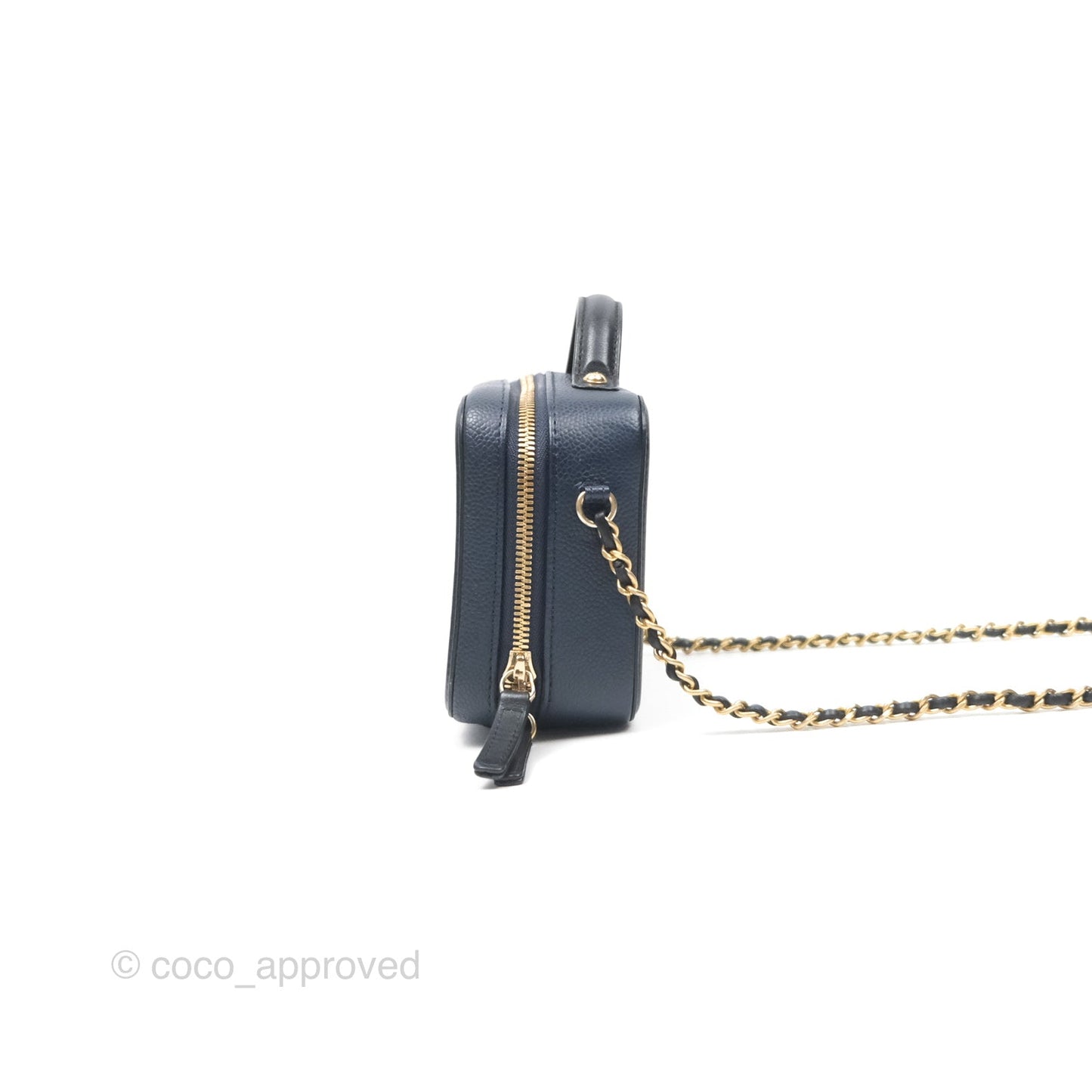 Chanel Quilted Small CC Filigree Vanity Case Navy Black Caviar Gold Hardware
