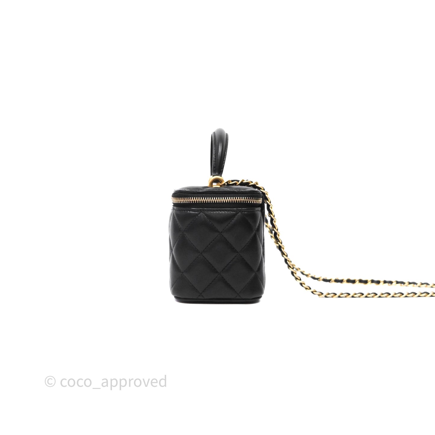Chanel Top Handle Vanity Rectangular Black Lambskin Aged Gold Hardware