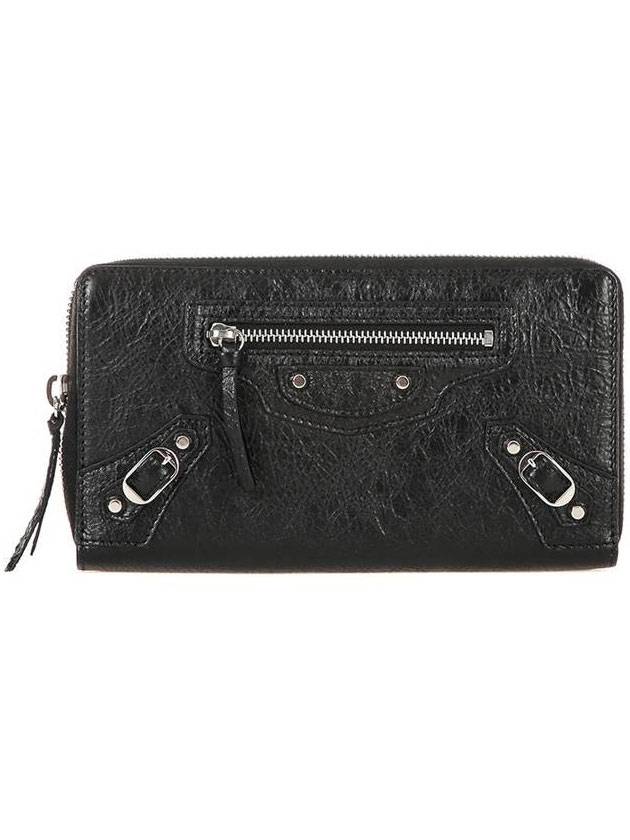 Luxury Balenciaga Classic Motor Silver Zipper Around Long Wallet Black