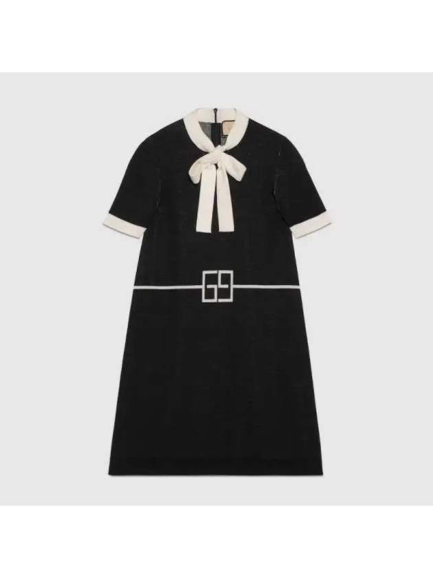 Luxury Gucci Trending 2025 Square GG Wool Jacquard Short Dress Black Ivory