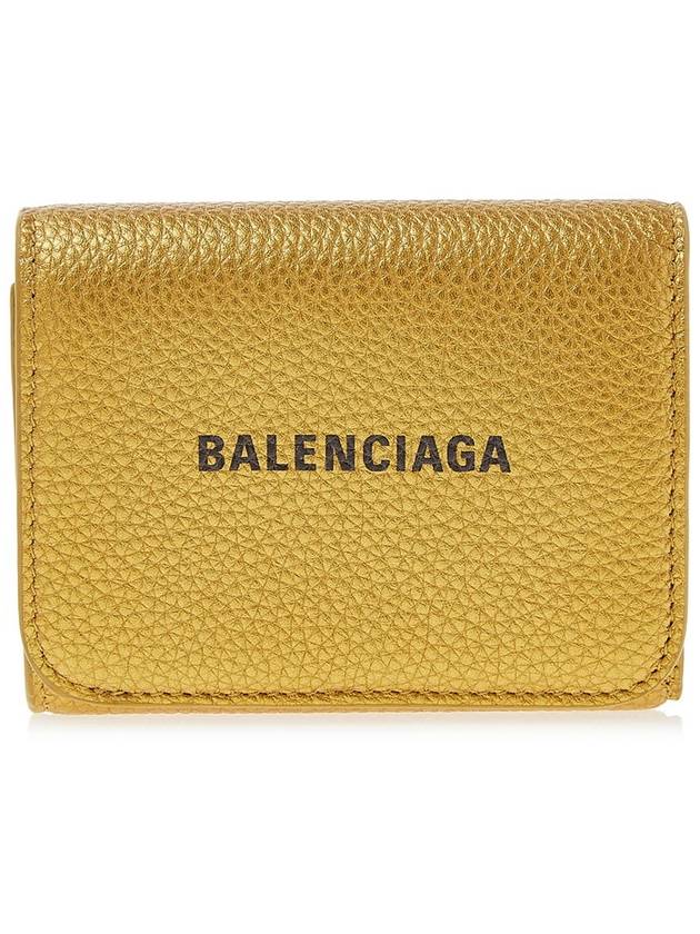 Luxury Balenciaga Logo Print Tri-Fold Half Wallet Gold