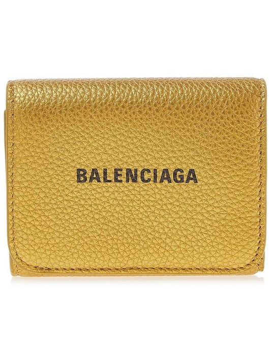 Luxury Balenciaga Logo Print Tri-Fold Half Wallet Gold
