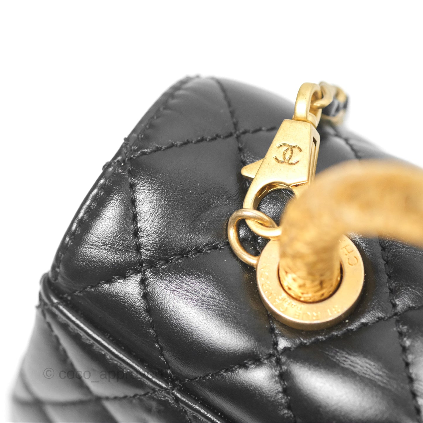 Chanel Small Coco Handle Quilted Black Calfskin Aged Gold Hardware