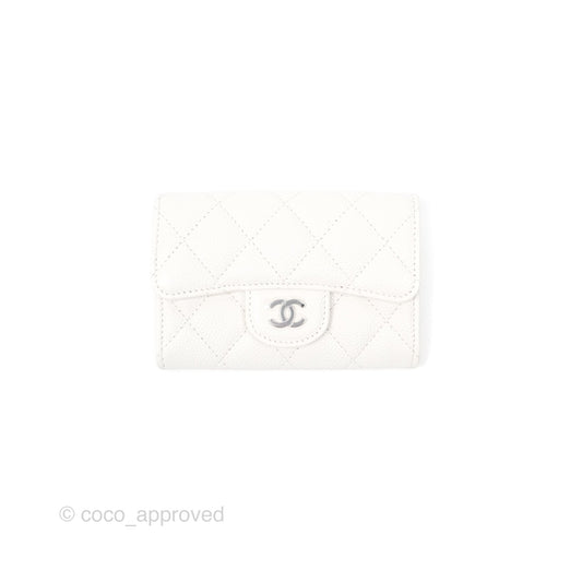 Chanel Quilted Flap Card Holder White Caviar Silver Hardware
