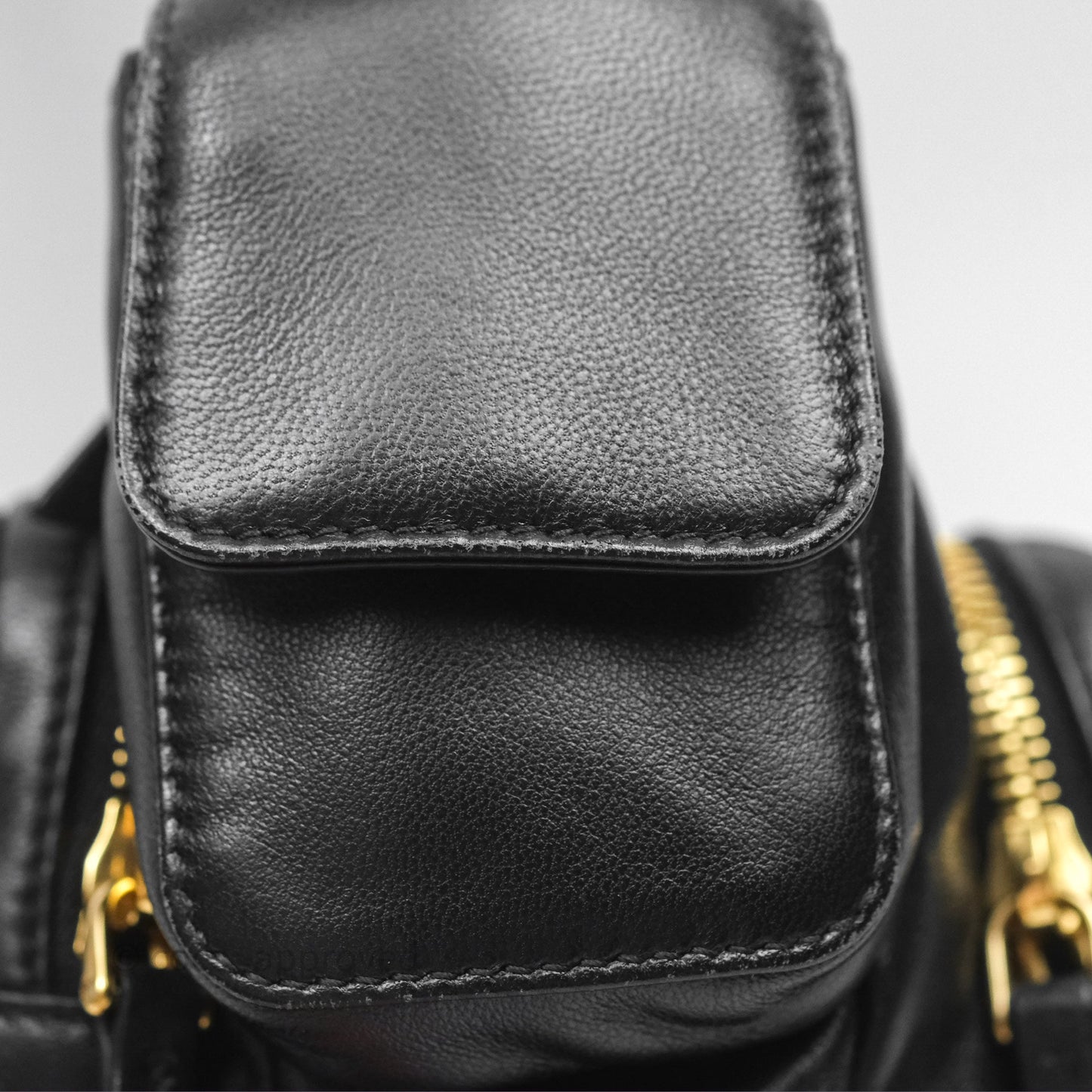 Miu Miu Nappa Leather Pocket Bag Black Lambskin Gold Hardware