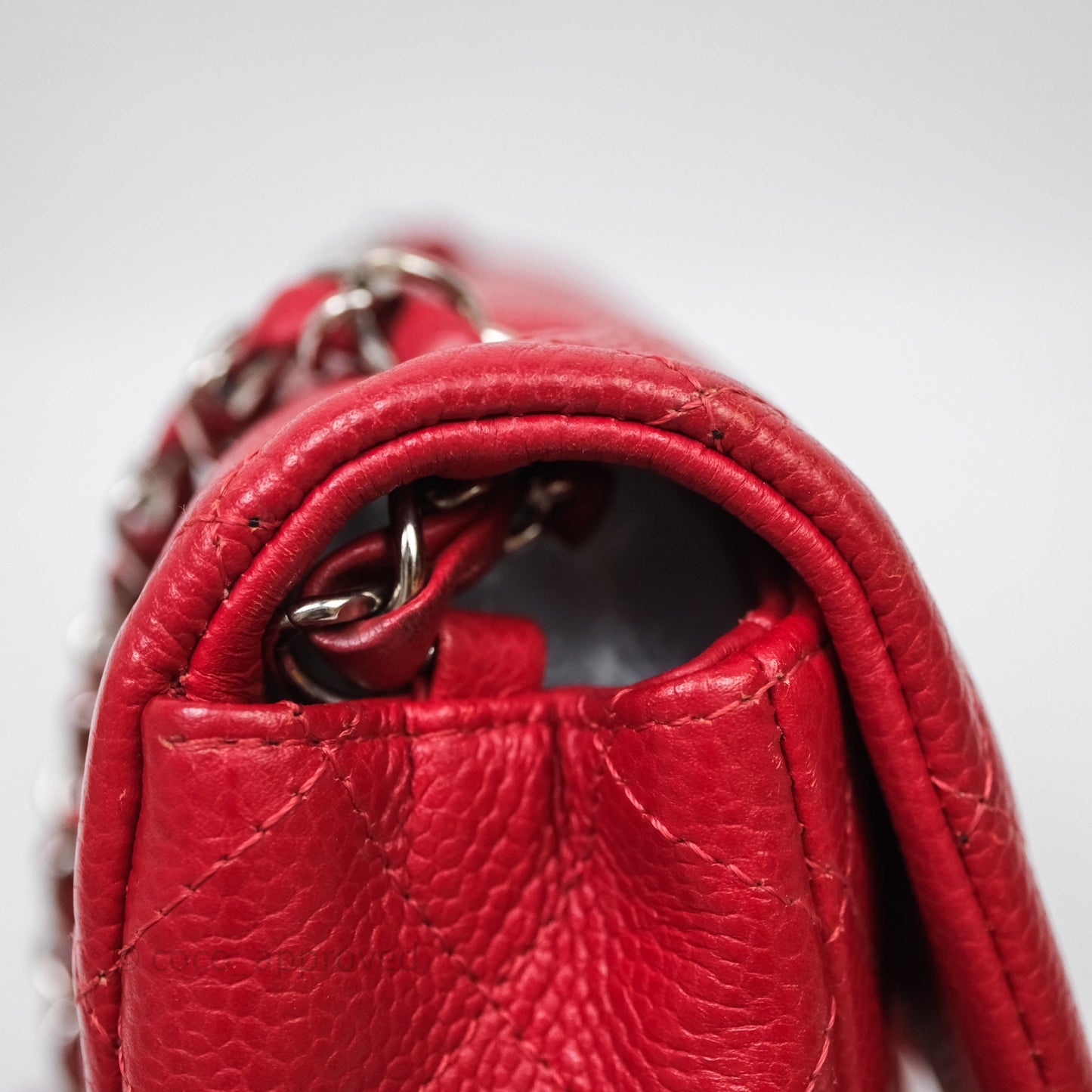 Chanel Quilted Mini Rectangular Flap Red Caviar Silver Hardware