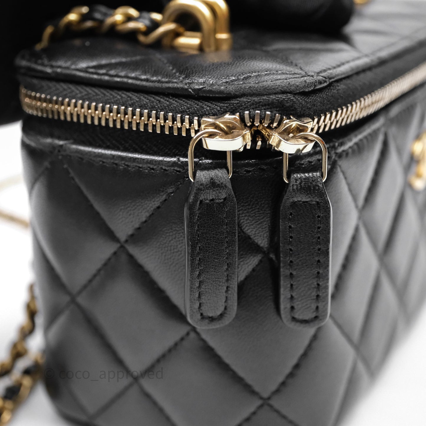 Chanel Vanity Rectangular Top Handle Black Lambskin Gold Hardware