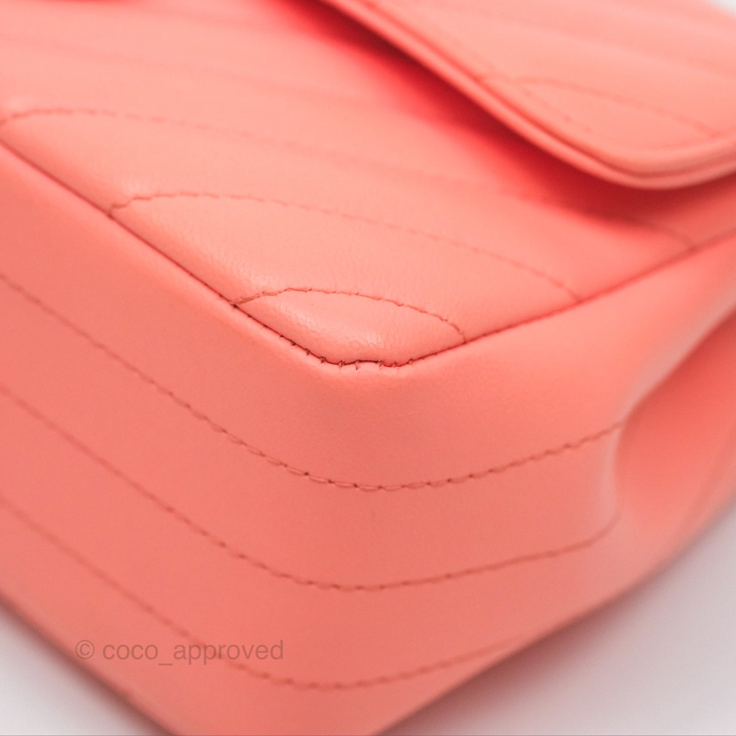 Chanel Chevron Mini Rectangular Flap Peach Pink Lambskin Aged Gold Hardware