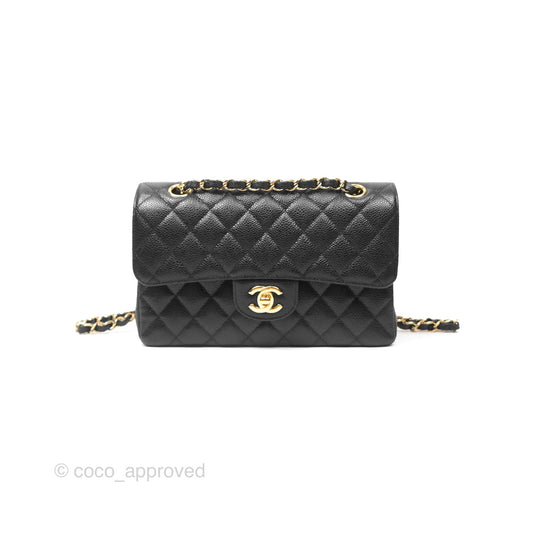 Chanel Small Classic Flap Quilted Black Caviar Gold Hardware