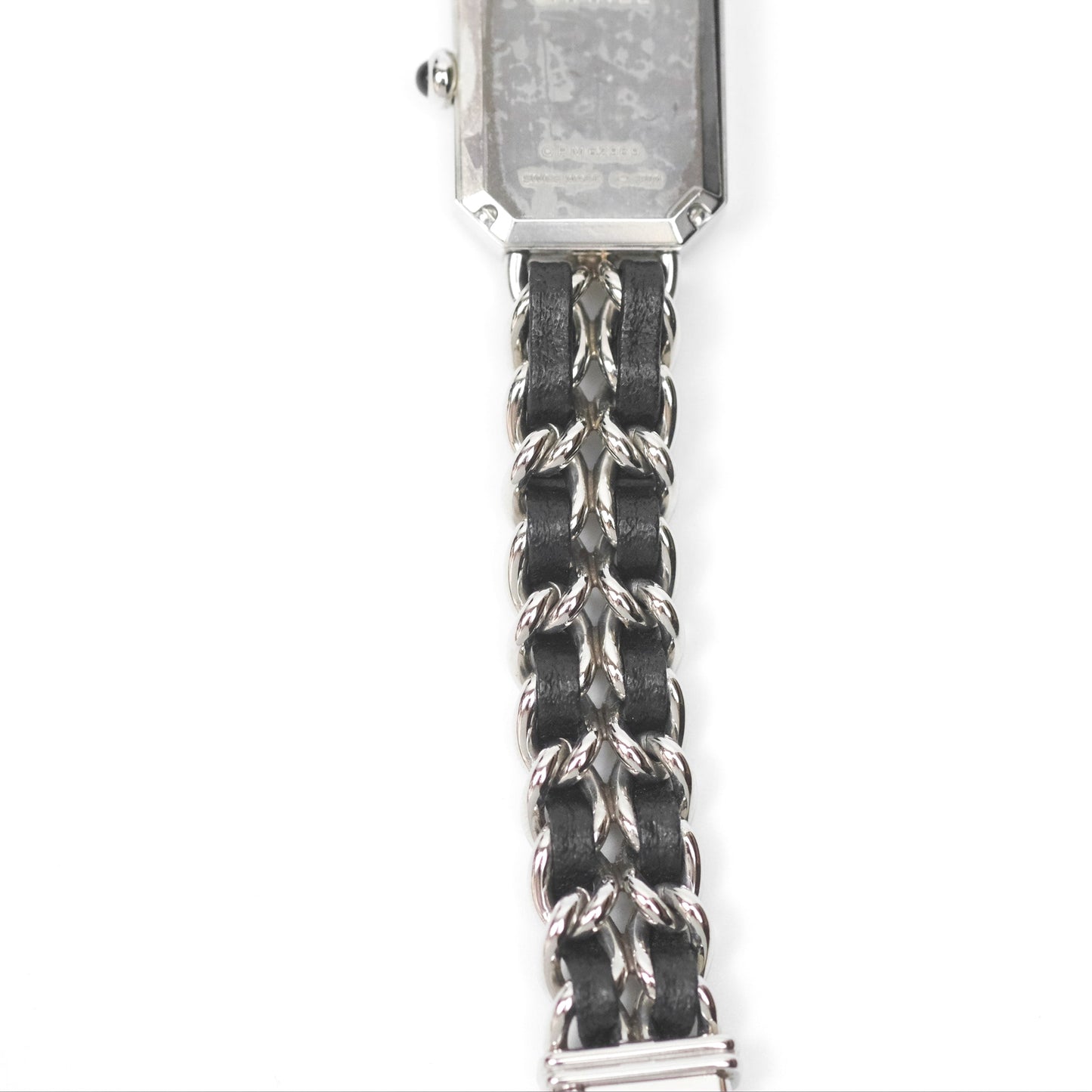 Chanel Première Iconic Chain Watch Black Leather Silver Tone Size ML