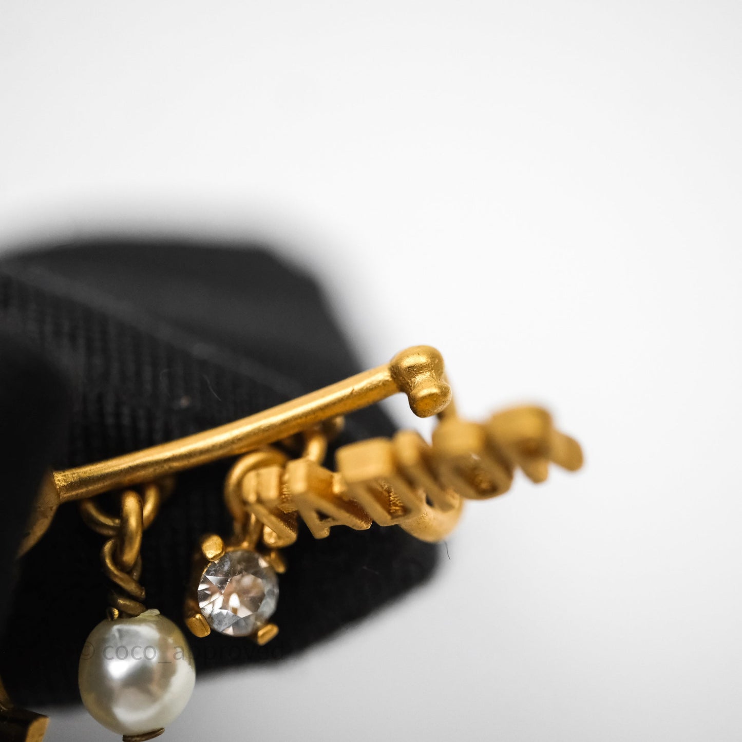 Christian Dior J'Adior Crystal Pearl Drop Earrings Aged Gold Tone