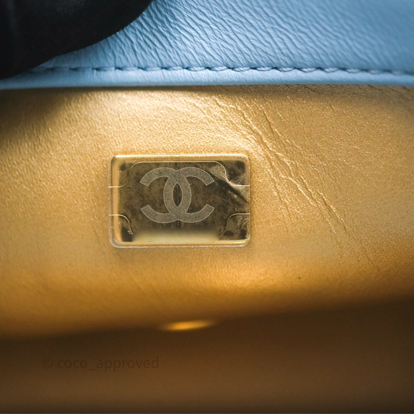 Chanel Mini Rectangular Pearl Crush Quilted Blue Lambskin Aged Gold Hardware